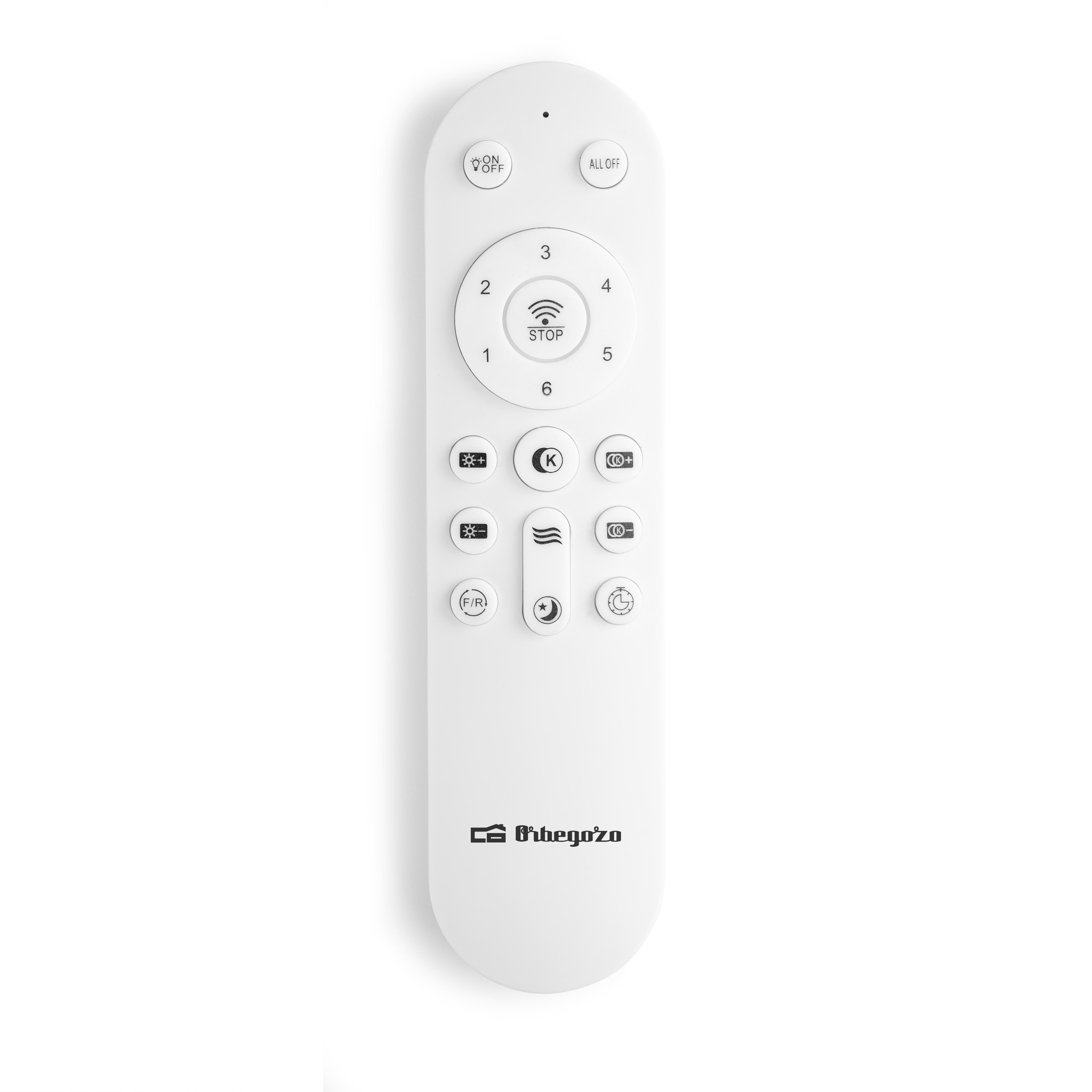Mando a distancia blanco con botones numerados y símbolos.