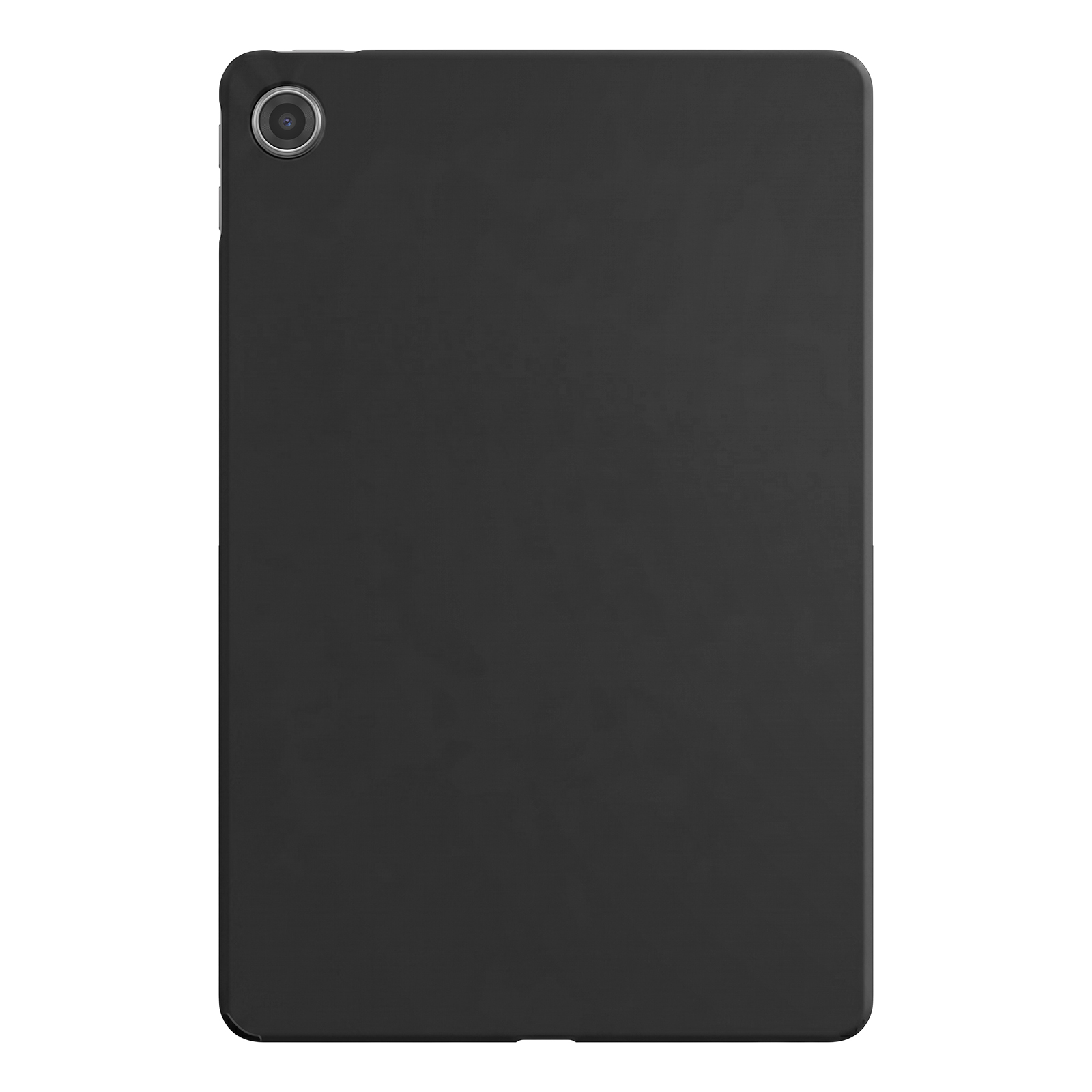 Parte trasera de una tablet negra con una sola lente de cámara en la parte superior izquierda.