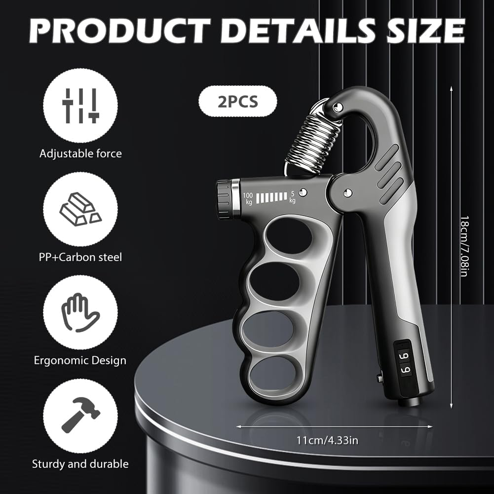 Verstellbarer Handtrainer aus PP+Kohlenstoffstahl, 11cm lang, 18cm hoch.