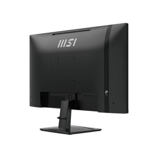 Vista posteriore di un monitor MSI nero con finitura testurizzata e supporto.