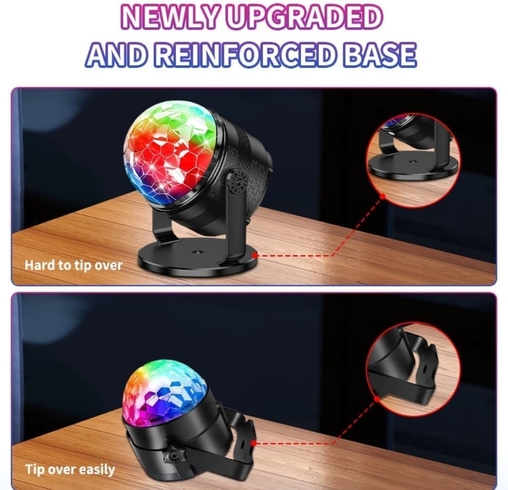 Eine Discokugel mit verstärkter Basis ist stabil, im Gegensatz zu der mit Standardbasis.