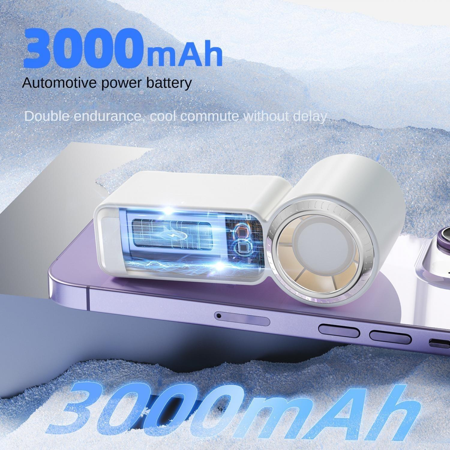 Ein weißes Autozubehör, das auf einem lila Handy sitzt, mit 3000 mAh.