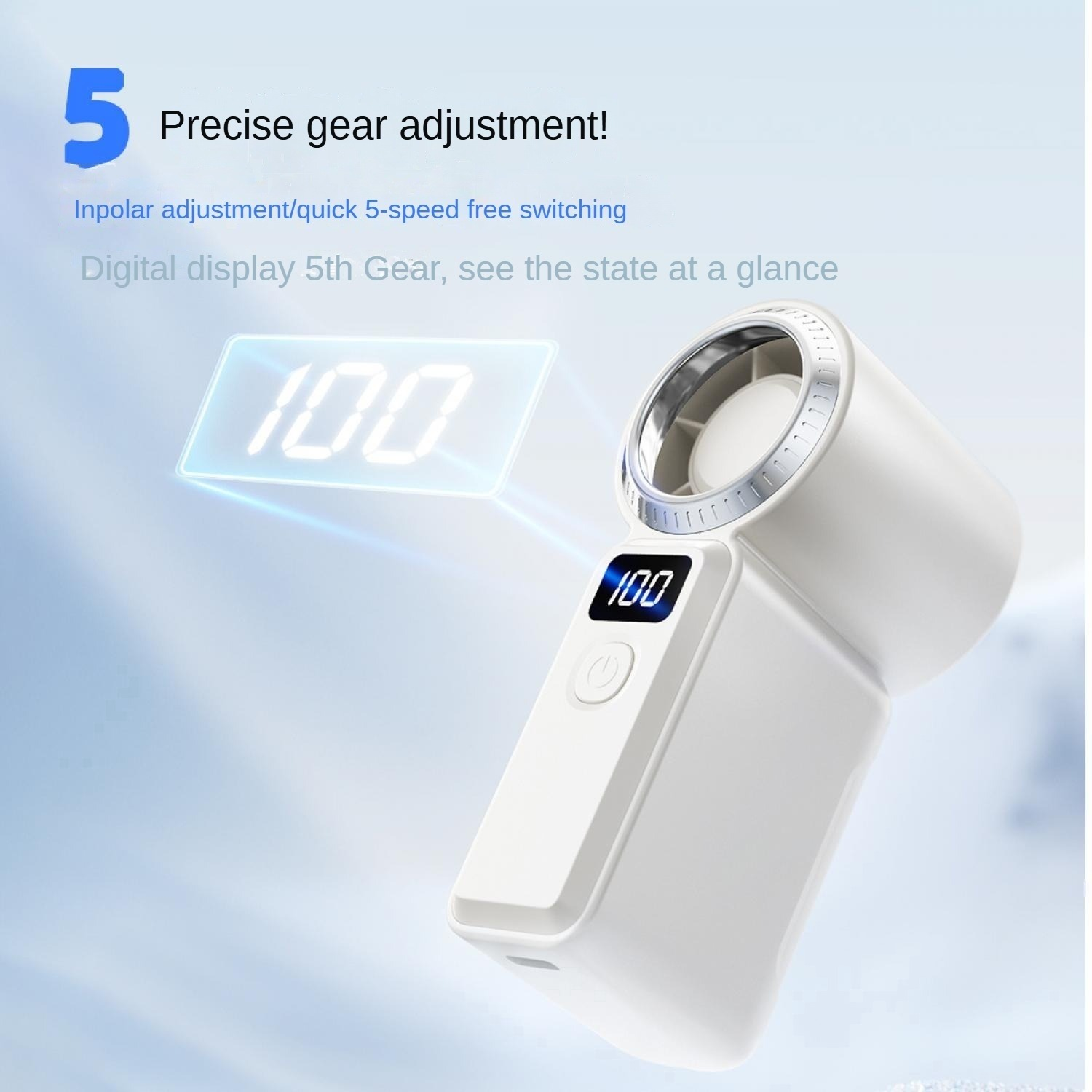 Ein weißes Gerät mit digitaler Anzeige zeigt "100" an. Präzise Einstellung.