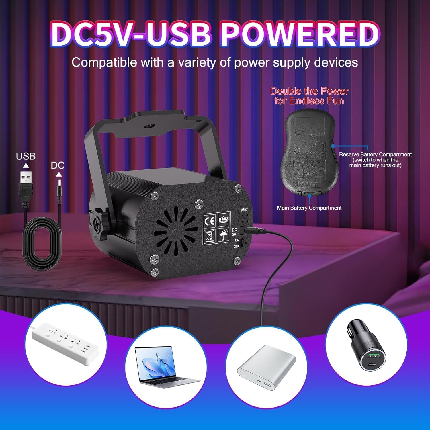 DC5V-USB-betriebenes Gerät mit verschiedenen Stromversorgungsoptionen.