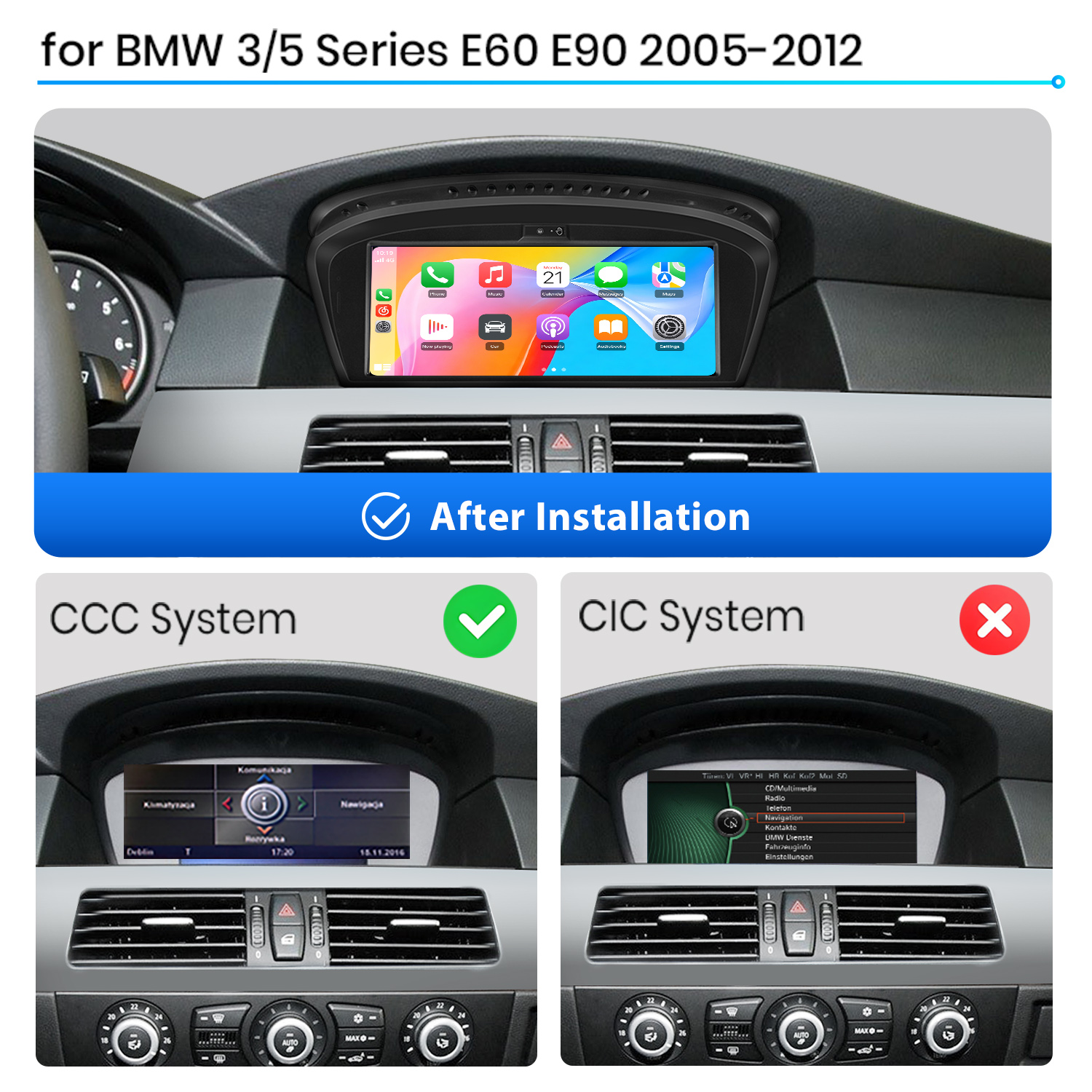 BMW E60/E90 Infotainment-System: Vorher/Nachher-Vergleich.