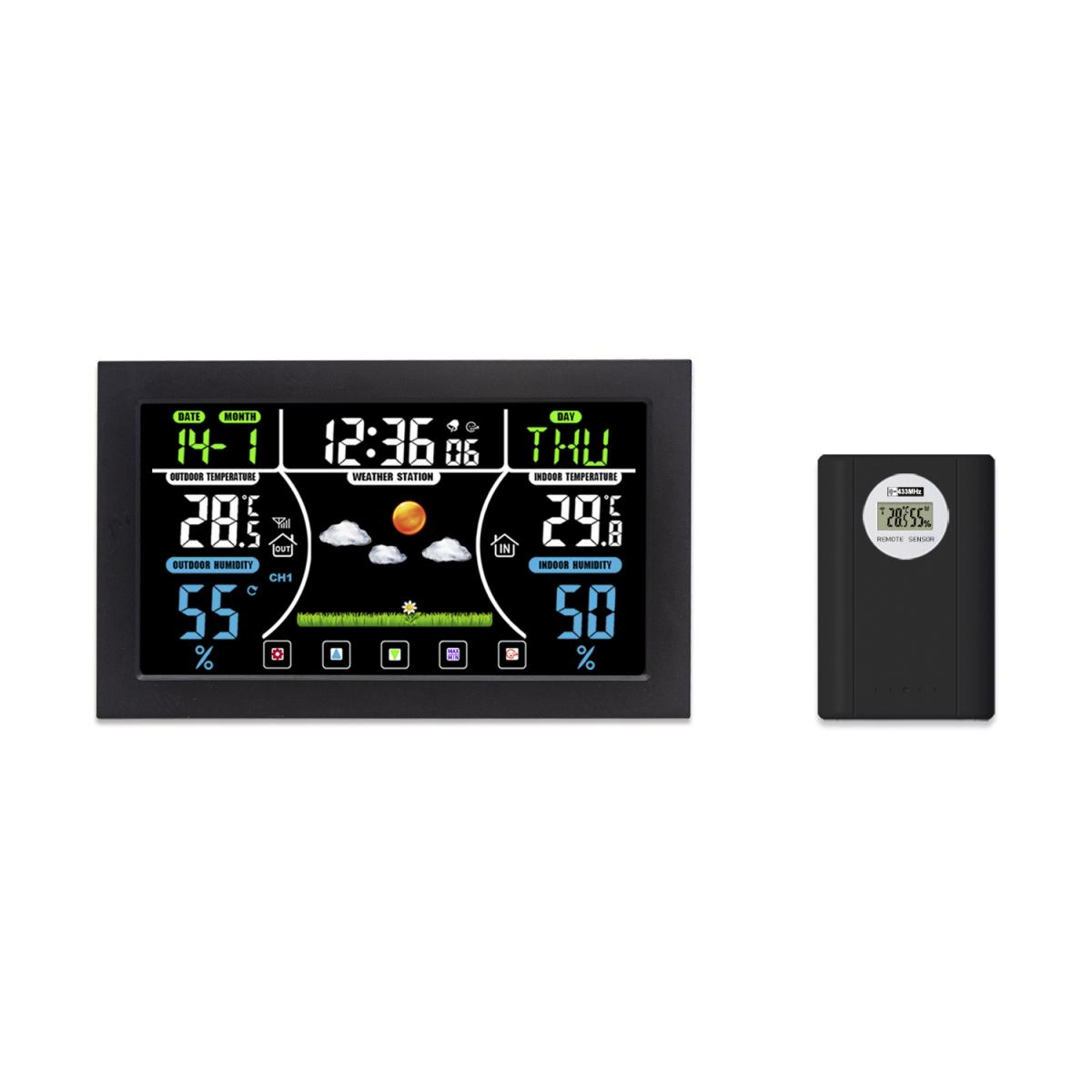 Wetterstation mit Außen- und Innentemperatur und Luftfeuchtigkeit.