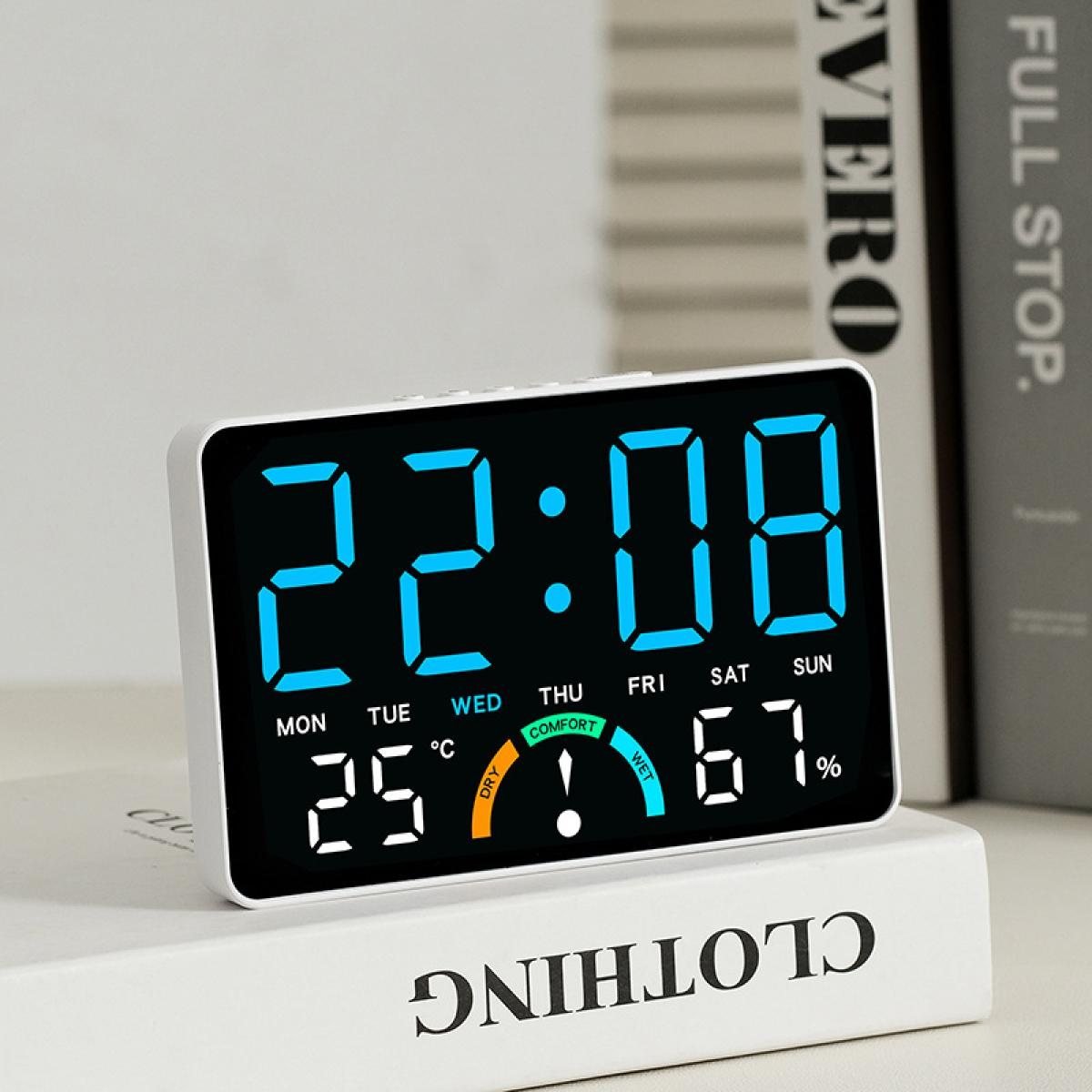 Digitaluhr zeigt 22:08, 25°C, 67% Luftfeuchtigkeit, Wochentag Freitag.