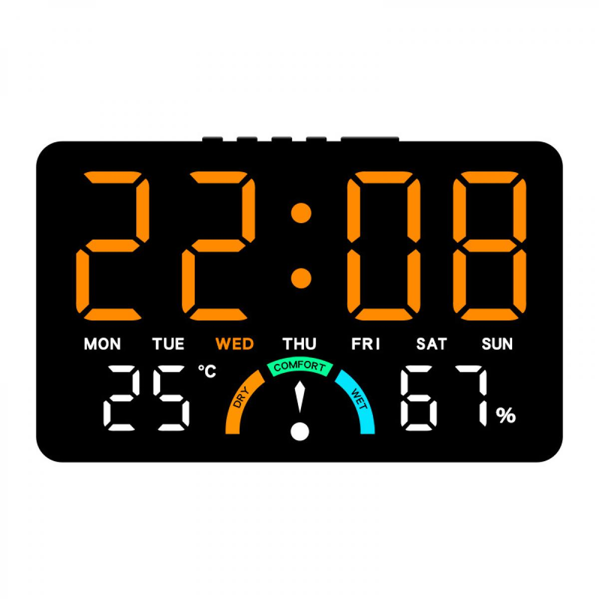 Digitaluhr zeigt 22:08, 25°C, Komfortzone und 67% Luftfeuchtigkeit an.
