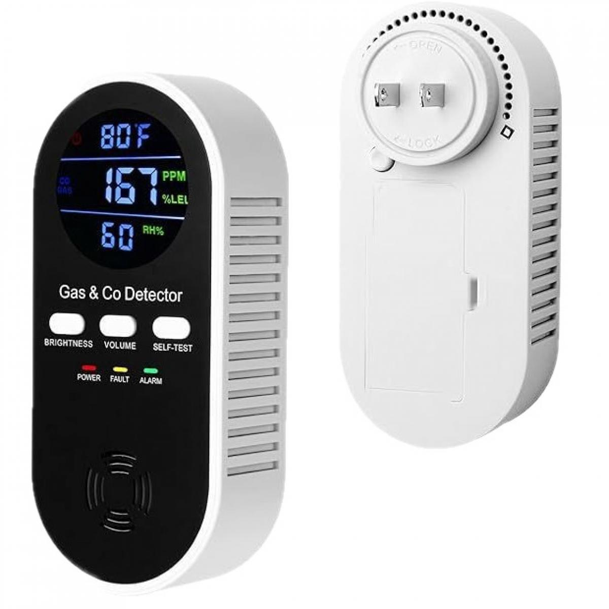 Ein Gas- und CO-Detektor mit digitaler Anzeige für Temperatur, %LEL und RH%.