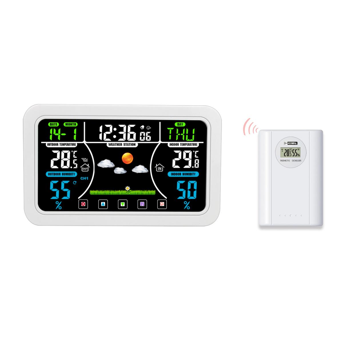 Digitale Wetterstation mit Außenthermometer 28.5°C, Luftfeuchtigkeit 55%.
