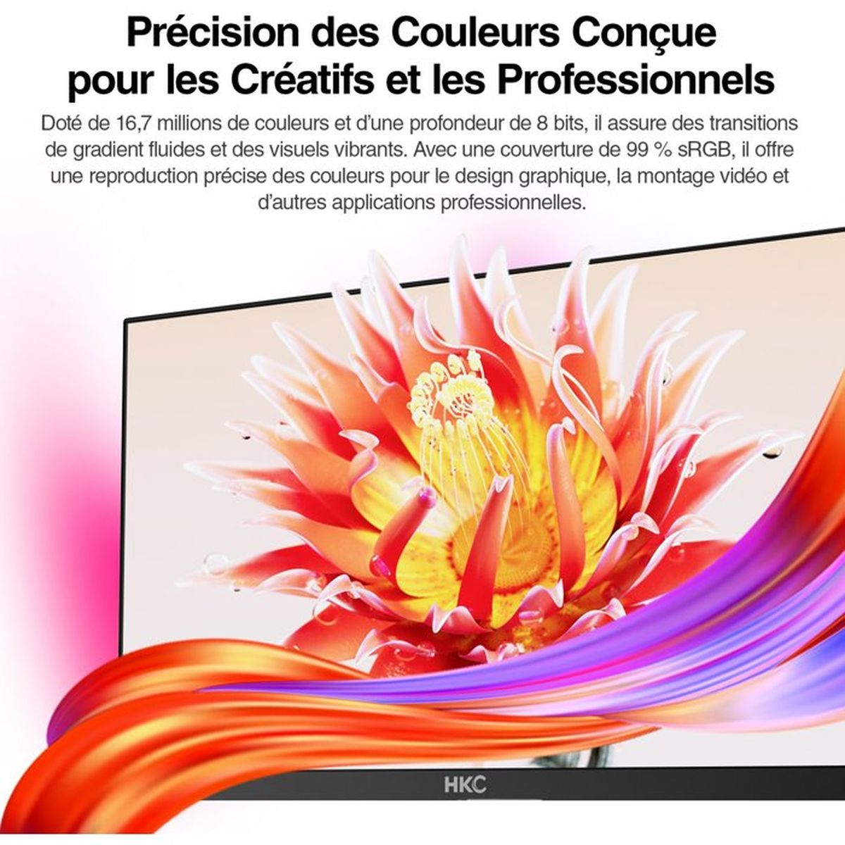 Un monitor che mostra un primo piano di un fiore vibrante e multicolore.