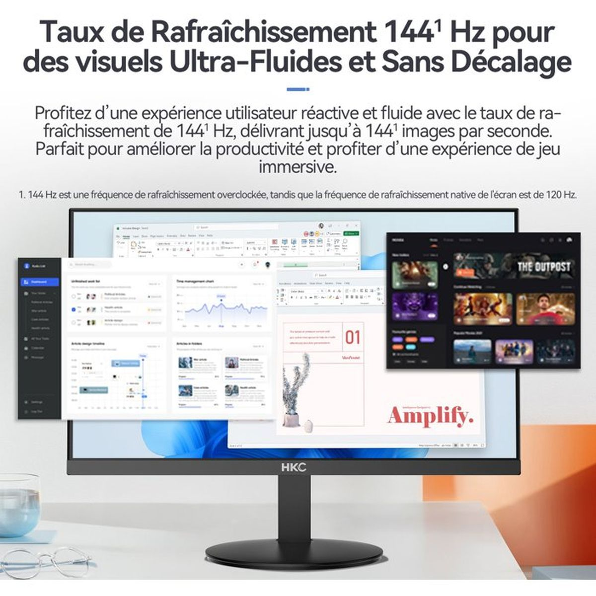 Un monitor visualizza più finestre aperte, inclusa una libreria multimediale con "The Outpost".