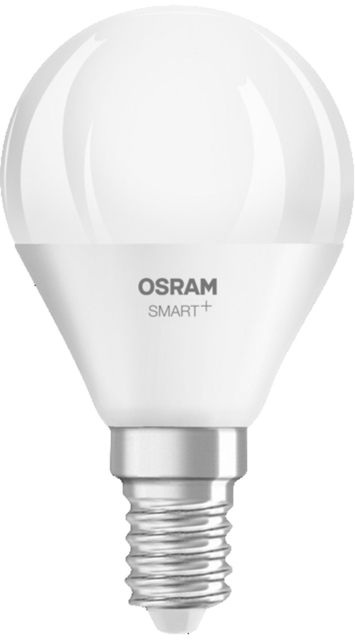 Eine weiße Osram Smart+ Glühbirne mit Schraubgewinde.