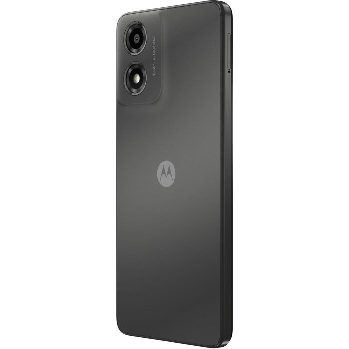 Smartphone grigio scuro con due fotocamere e logo Motorola sul retro.
