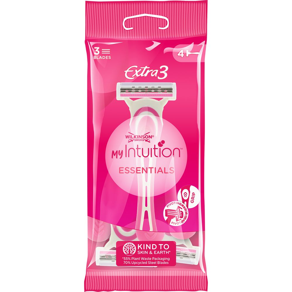 Confezione da tre rasoi Wilkinson Sword My Intuition, rosa e bianchi.