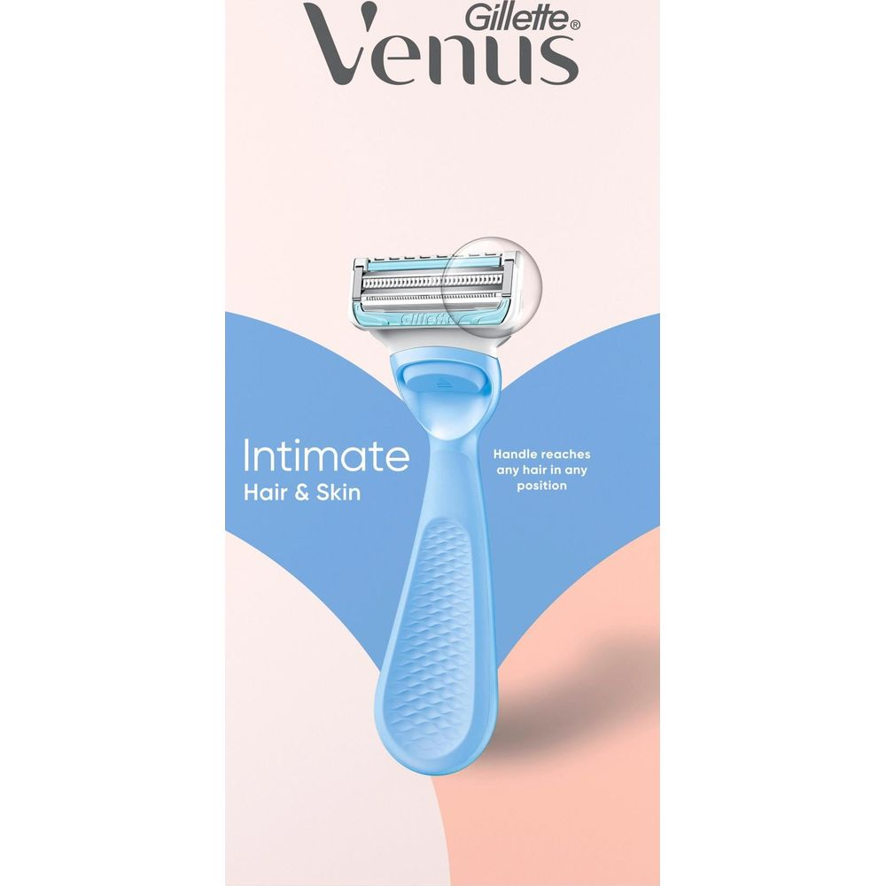 Rasoio Gillette Venus Intimate con manico e lama blu.