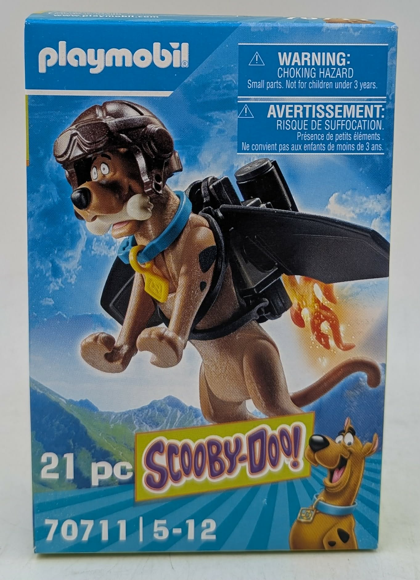 Scatola Playmobil Scooby-Doo con Scooby volante con casco da pilota e jetpack.