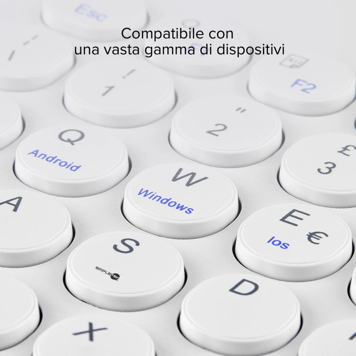 Tastiera bianca con tasti rotondi per Windows e Android.