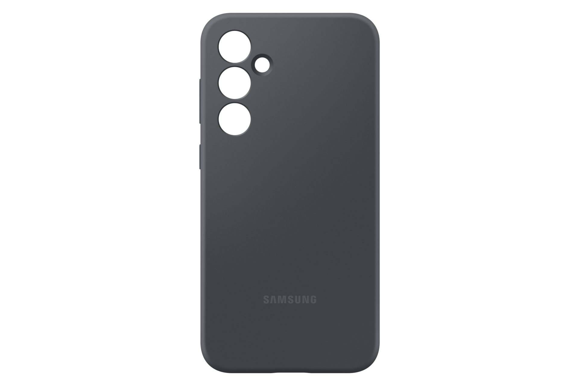 Dunkelgraue Handyhülle mit drei Kameraaussparungen und Samsung-Logo.