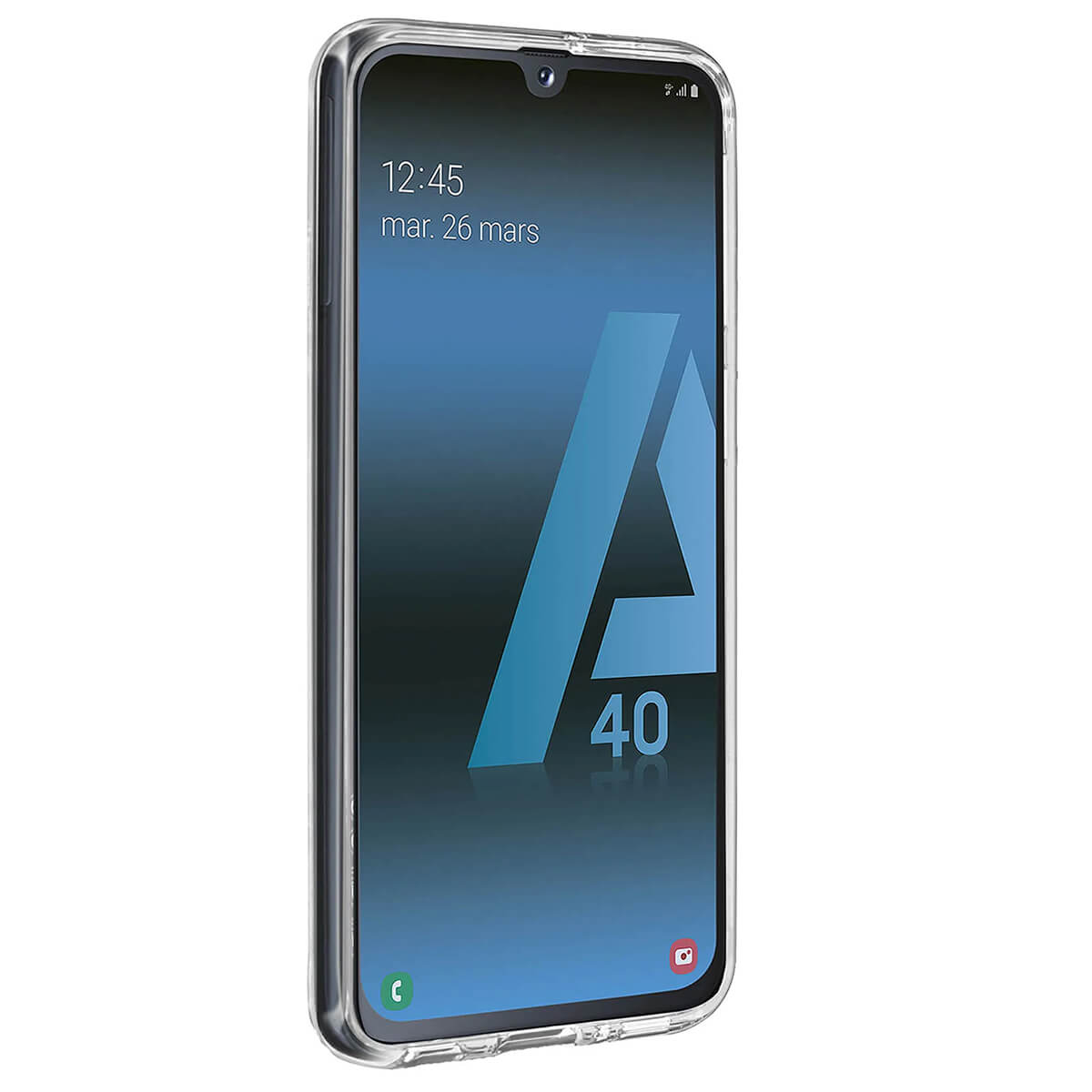Una custodia trasparente per telefono con uno smartphone che mostra il suo schermo.