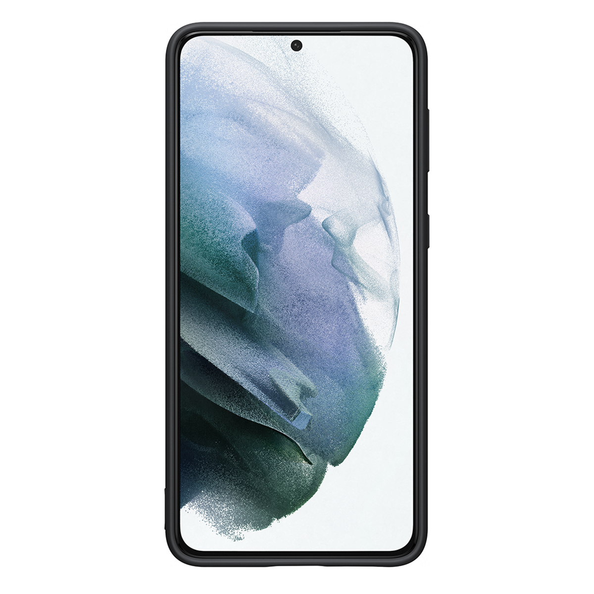 Uno smartphone nero con uno sfondo astratto blu e verde.