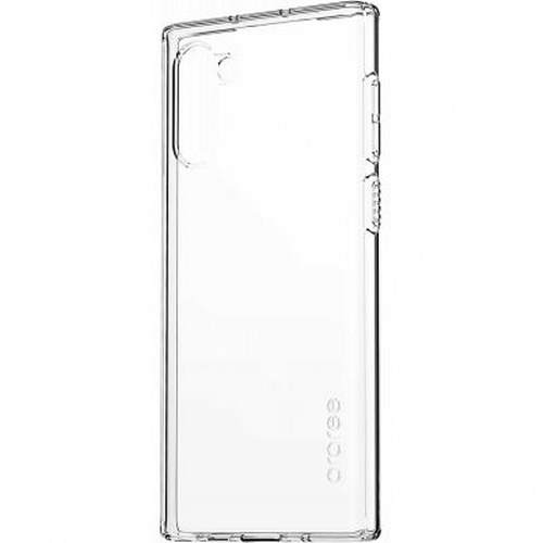 Custodia trasparente per telefono con pulsanti laterali e ritaglio fotocamera.