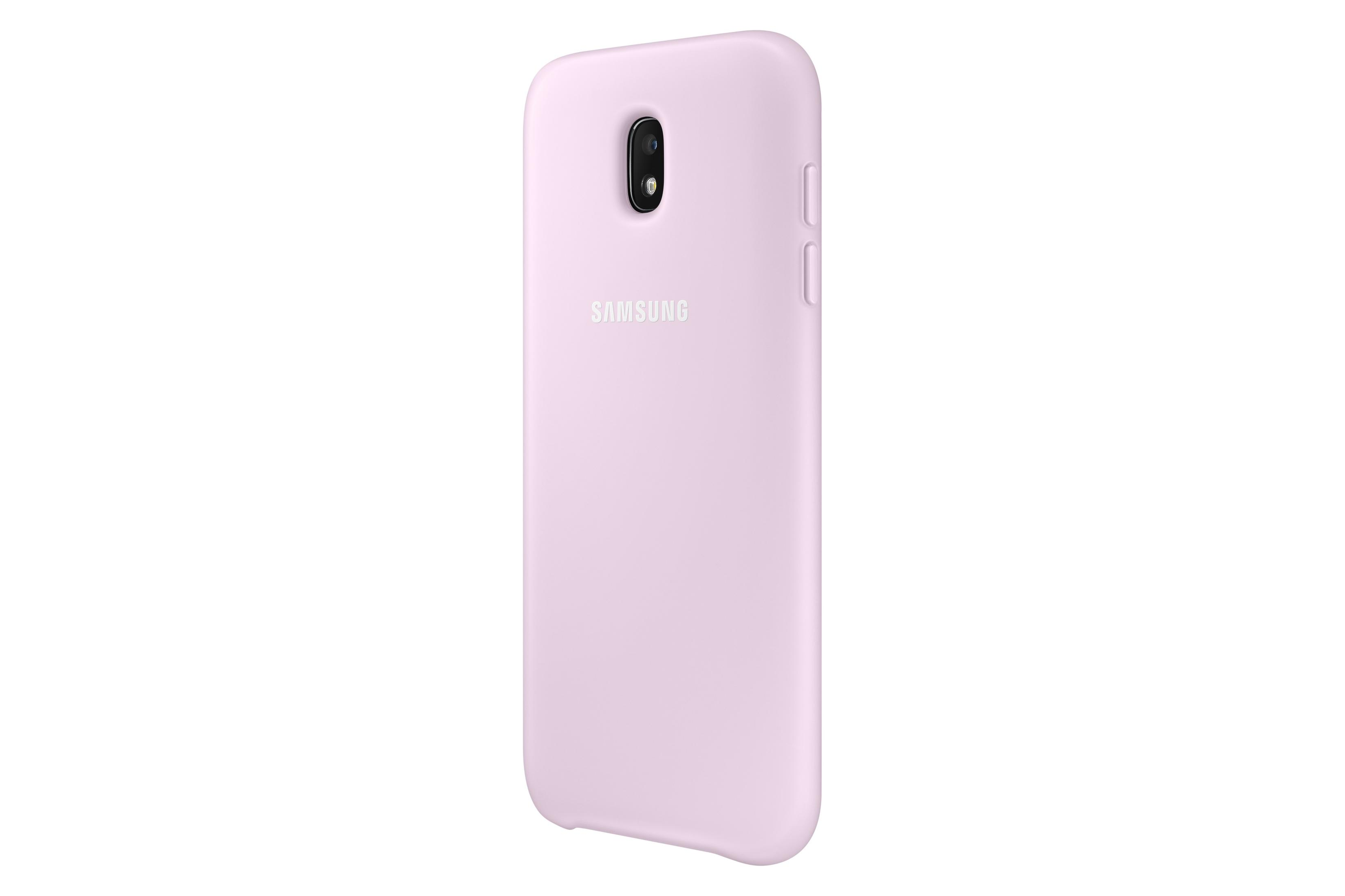 Un telefono Samsung rosa pastello con modulo fotocamera e logo Samsung.