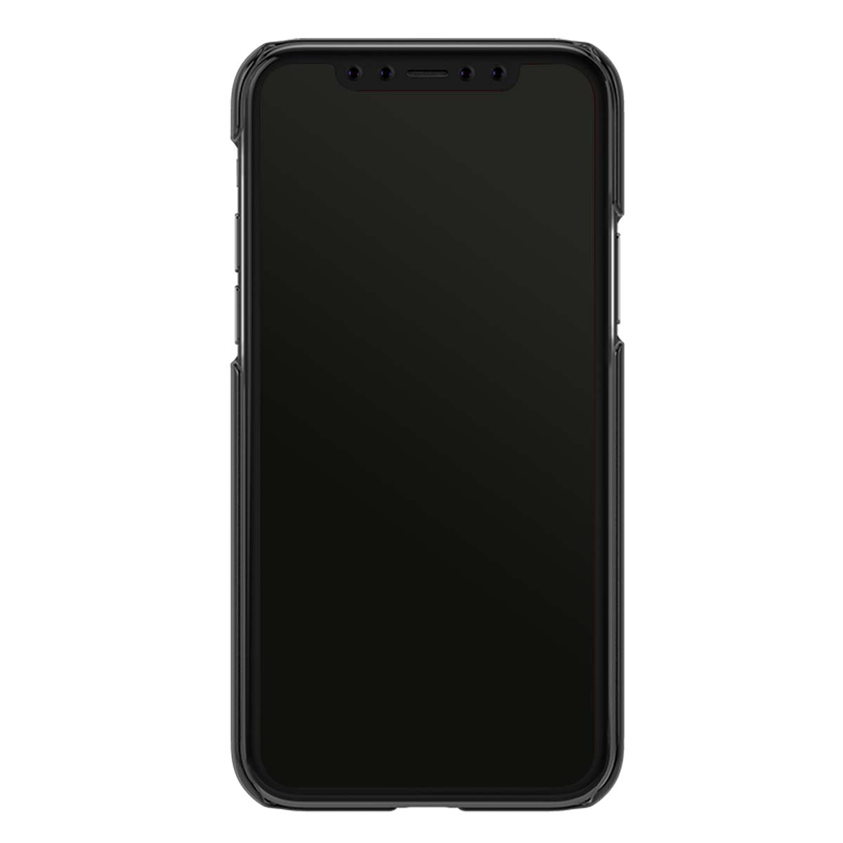 Smartphone nero con schermo nero e notch in alto.