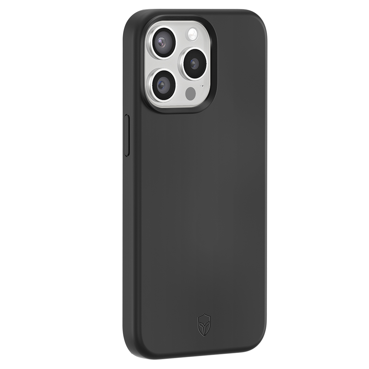 Black phone case with triple camera lens on a white background.