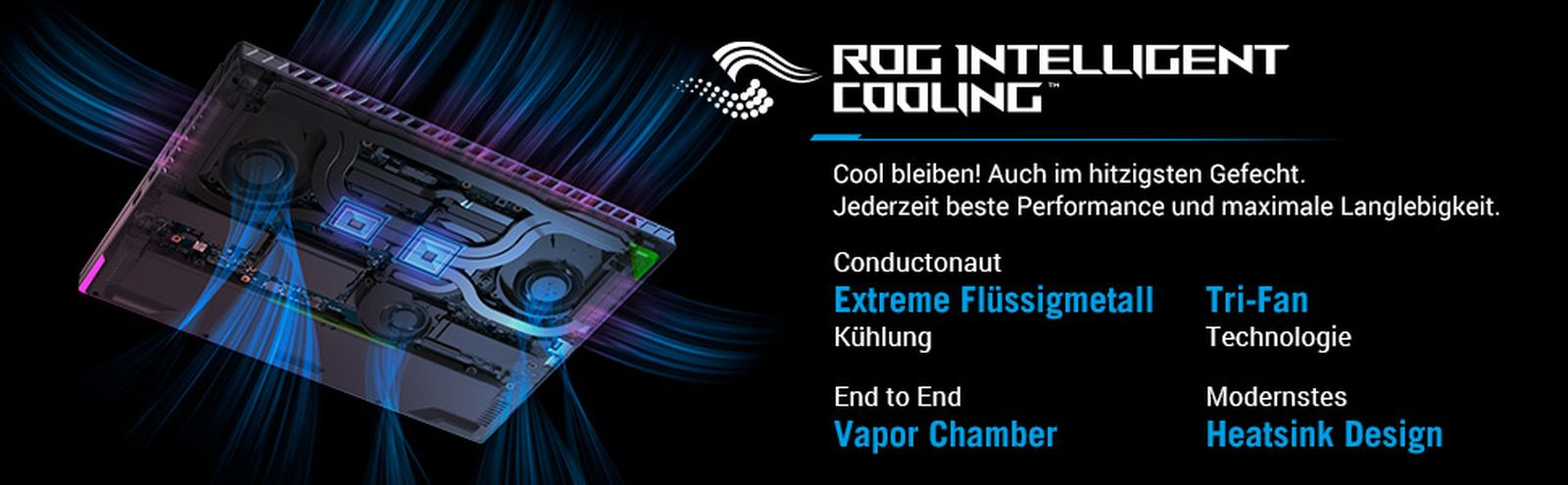 ROG Intelligent Cooling mit Vapor Chamber und Tri-Fan Technologie.