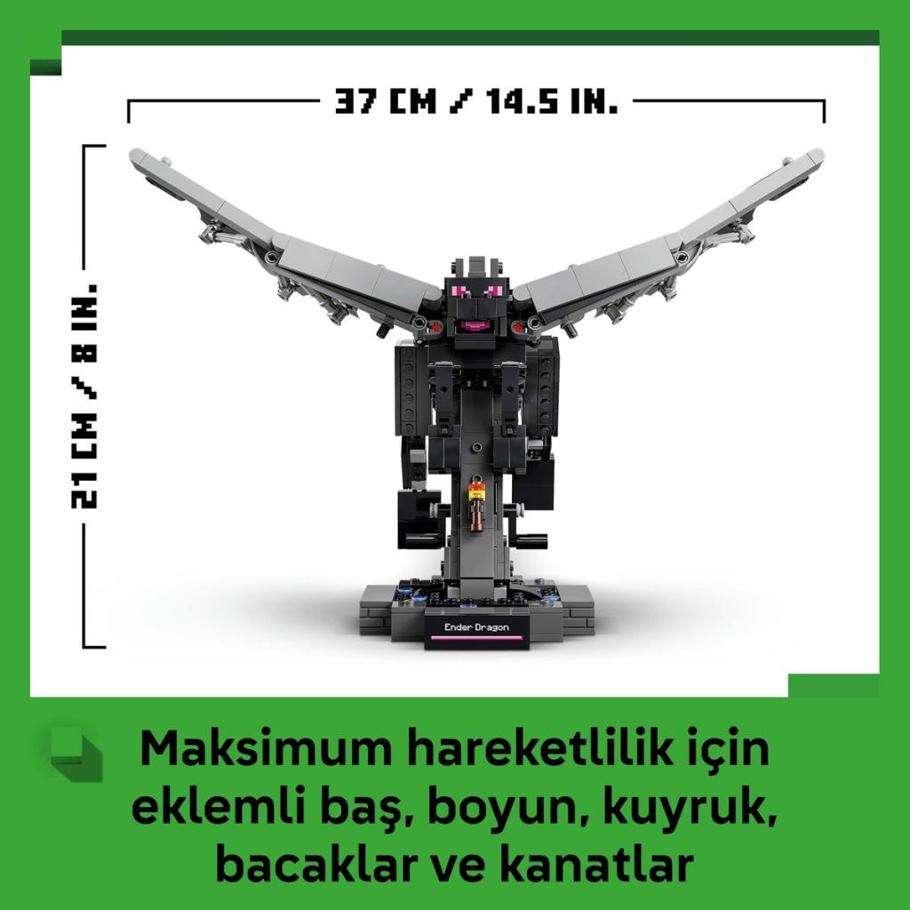 Un Lego Drago dell'End, grigio con ali, largo 37 cm e alto 21 cm.