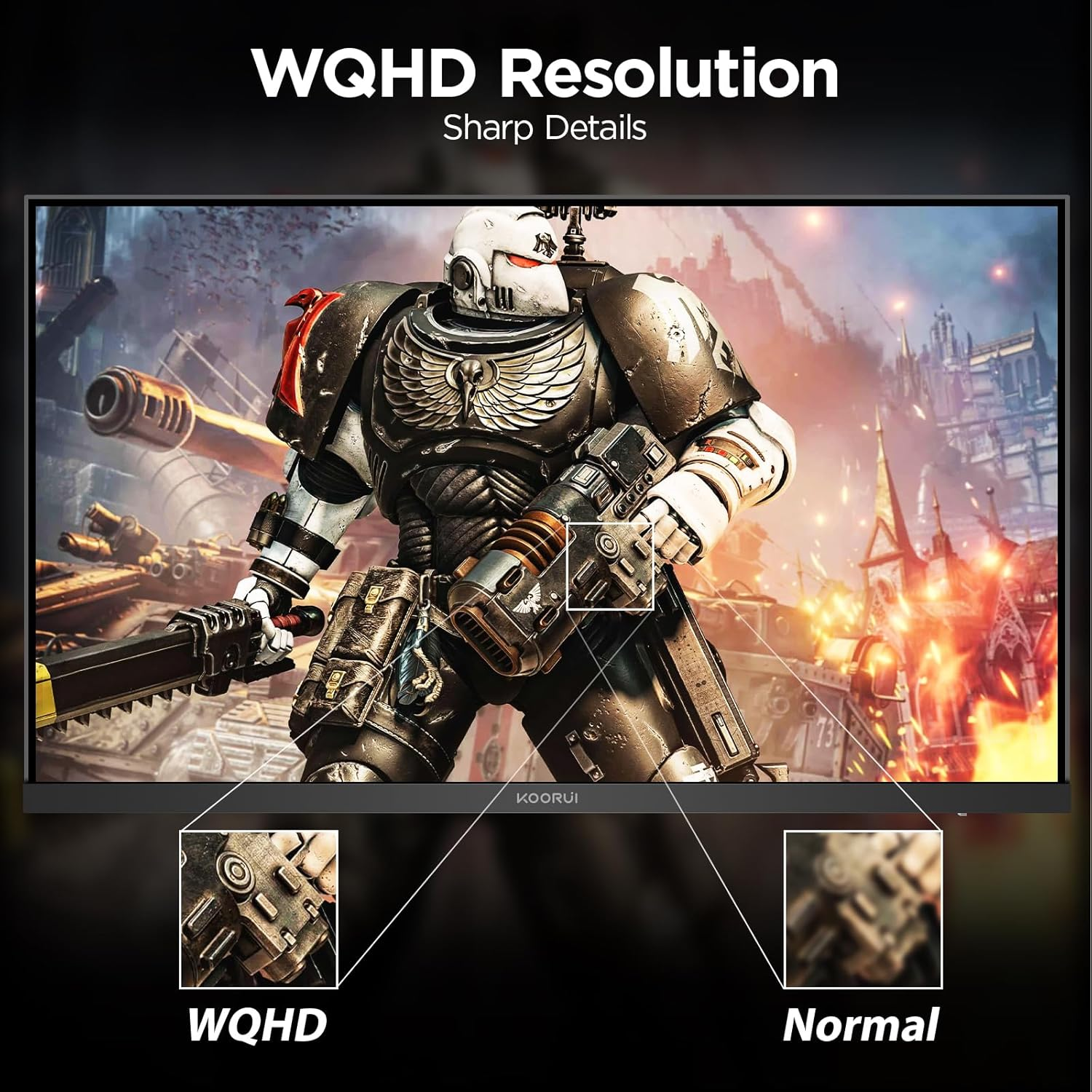 Un marine espacial en batalla con armadura detallada, resolución WQHD.