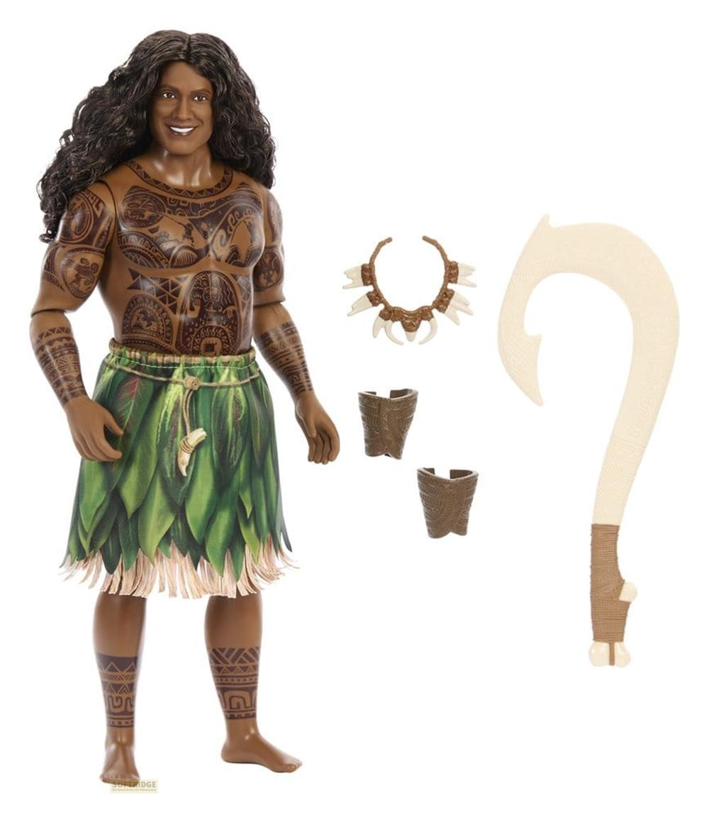 Figura de acción de Maui con tatuajes, falda verde y accesorios, incluido un anzuelo.
