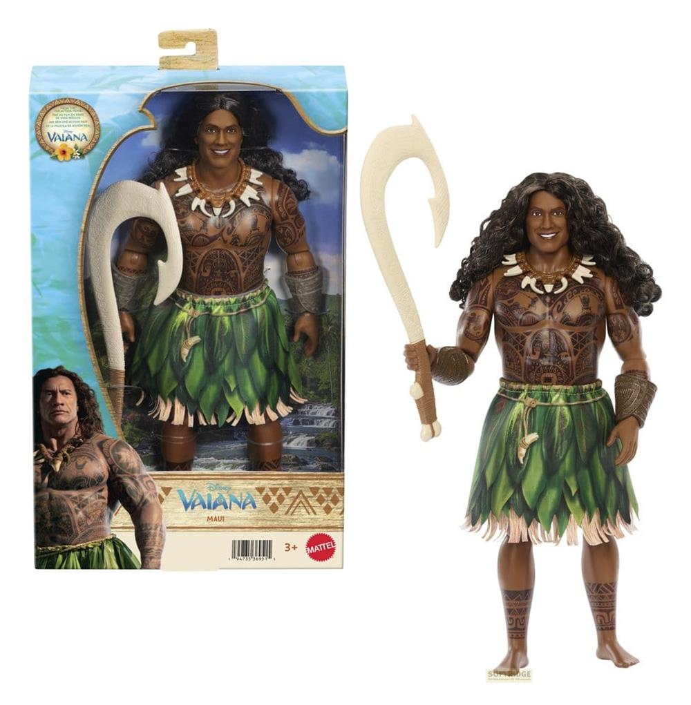 Una figura de Maui de Vaiana con un gancho y ropa verde.