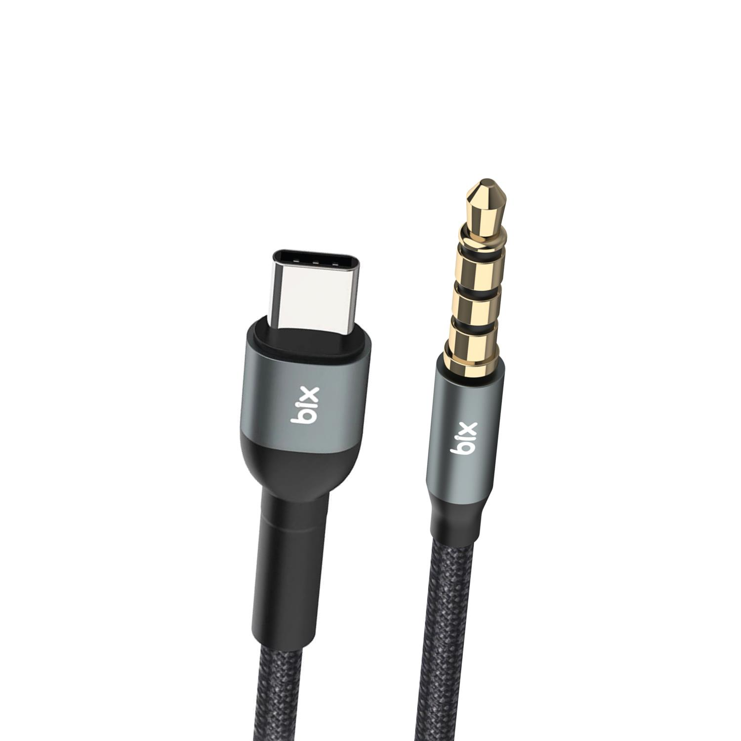 Bir kablo üzerinde USB-C konektörü ve 3,5 mm ses jakı konektörü.