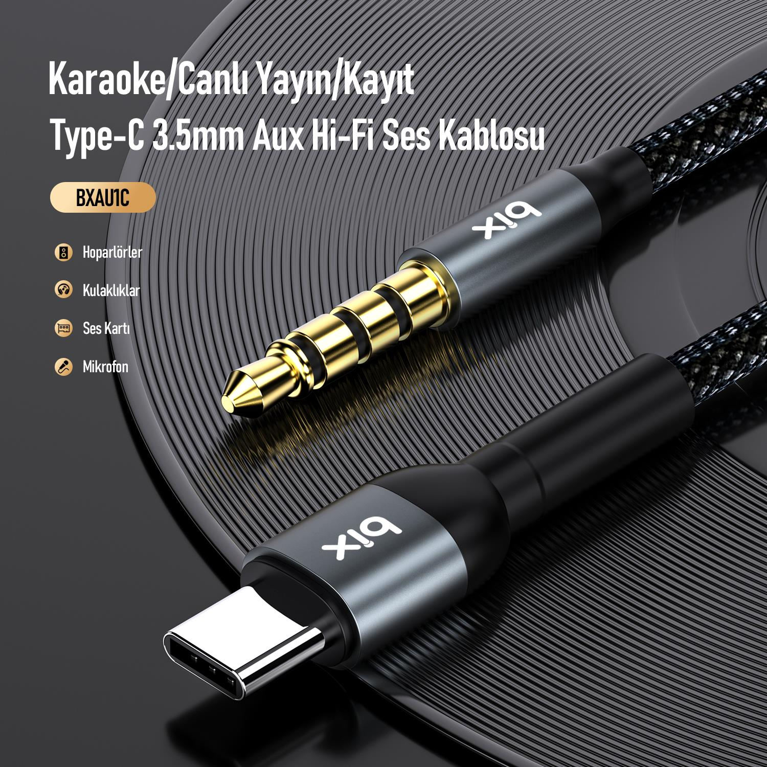 Bir XIQ Type-C - 3,5 mm Aux Hi-Fi ses kablosu.