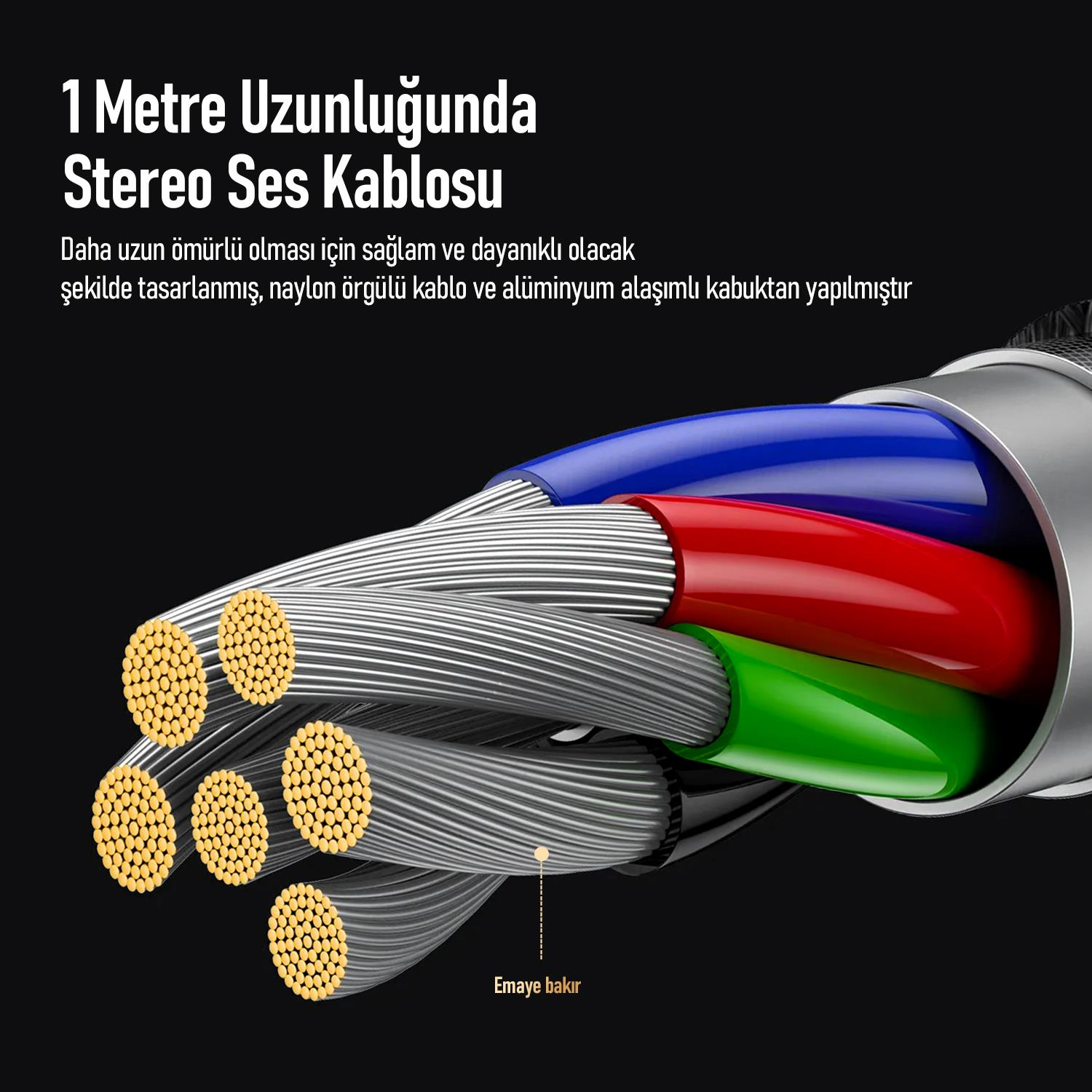 Kırmızı, yeşil ve mavi kabloları gösteren stereo ses kablosunun yakın çekimi.