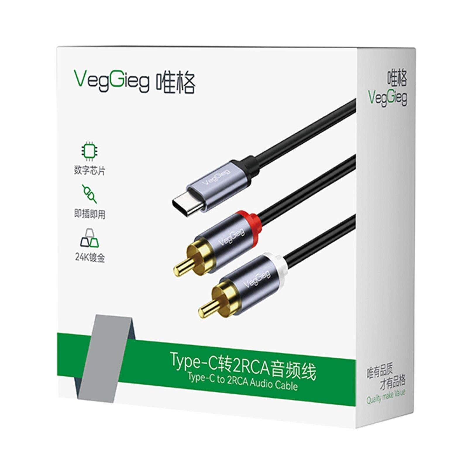 VegGieg Tip-C - 2RCA ses kablosu, simgeli kutu ambalajında.