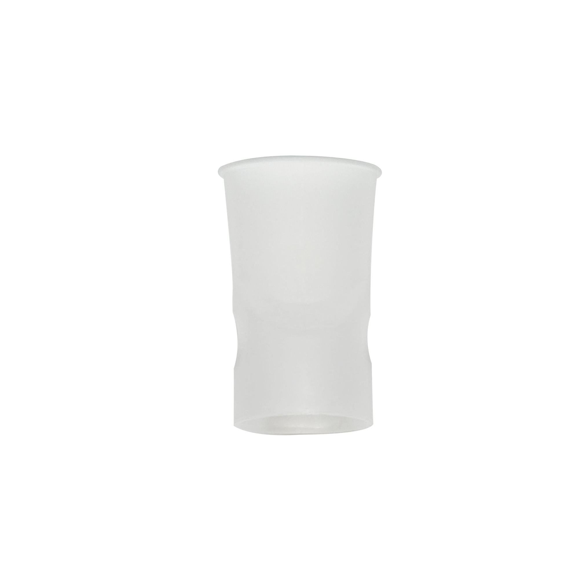 Una taza blanca esmerilada con un ligero estrechamiento en el medio.