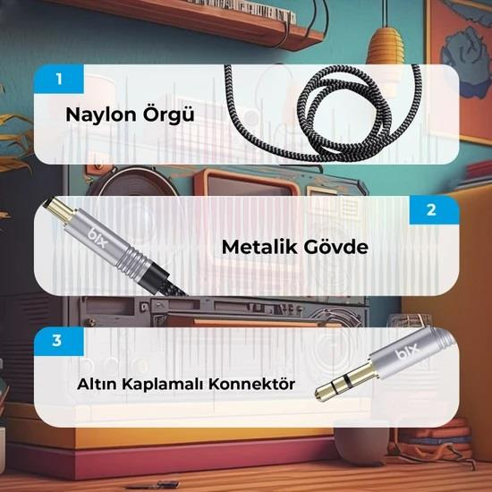 Naylon örgülü, metal gövdeli ve altın kaplamalı konektörlü kablo.