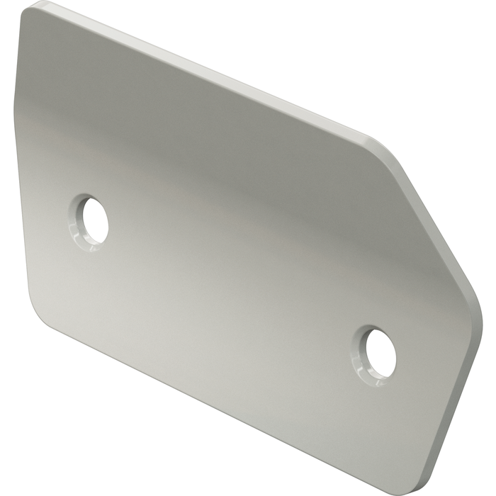 Un objeto rectangular gris con esquinas redondeadas y dos agujeros.