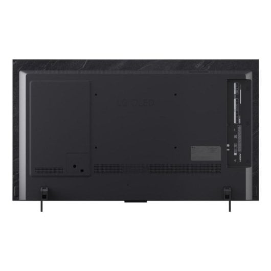 Parte trasera de un televisor LG OLED negro con puertos y ranuras de ventilación.