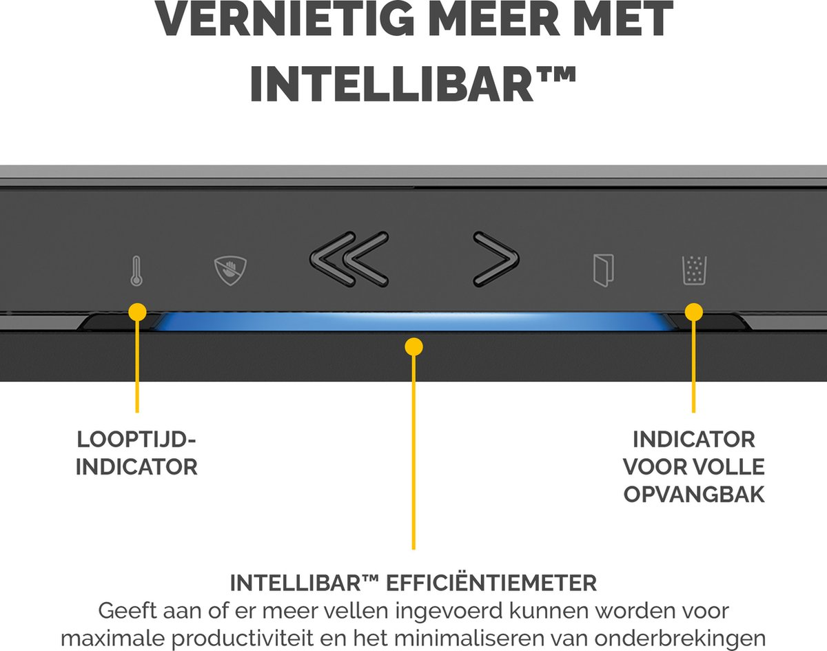 Device with icons for temperature, protection, forward/back and bin.
