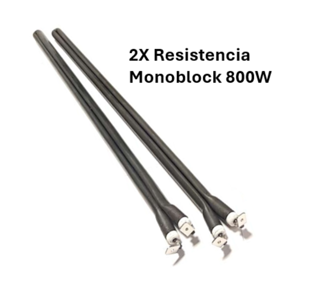 Dos resistencias monobloque de 800W con conectores blancos.