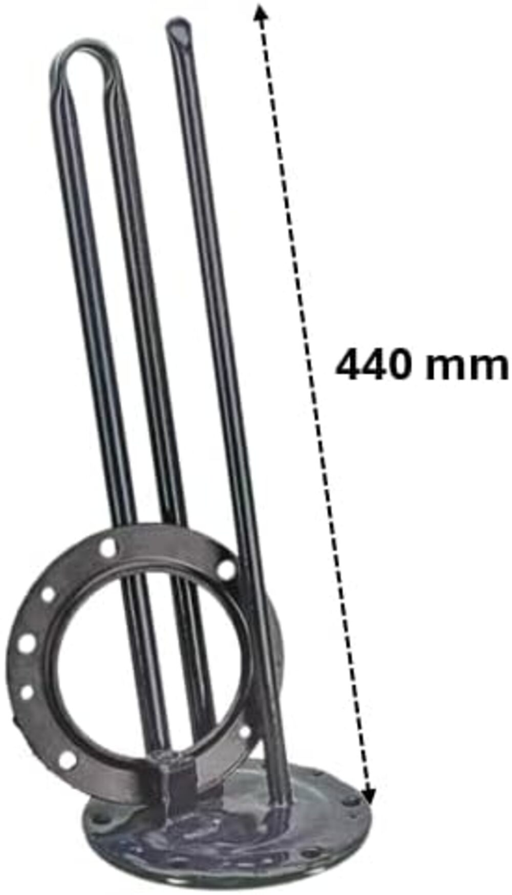 Un elemento calefactor negro con brida, mide 440 mm.