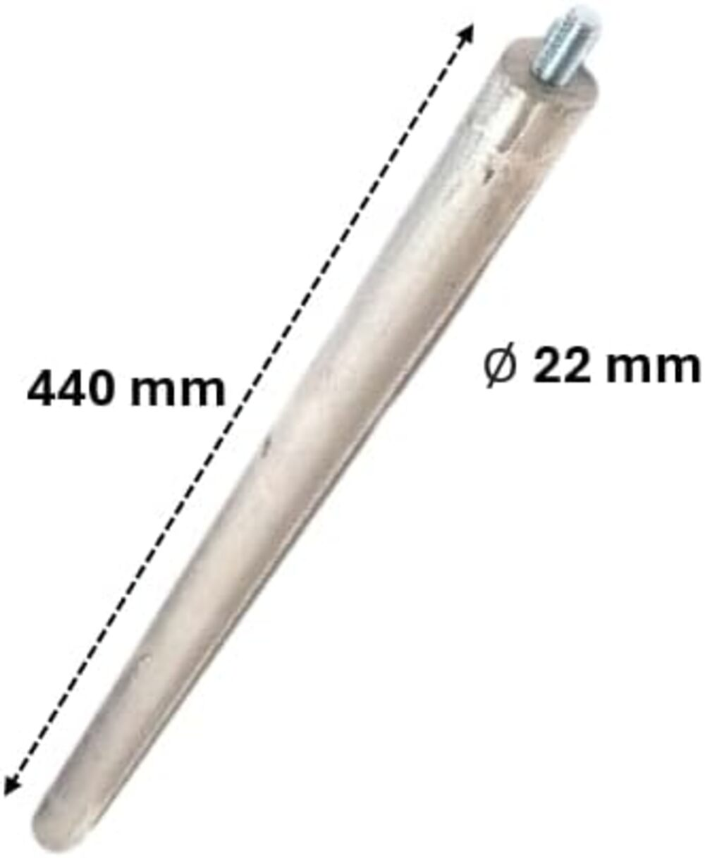 Una pata metálica cónica plateada con tornillo. Largo 440 mm, diámetro 22 mm.