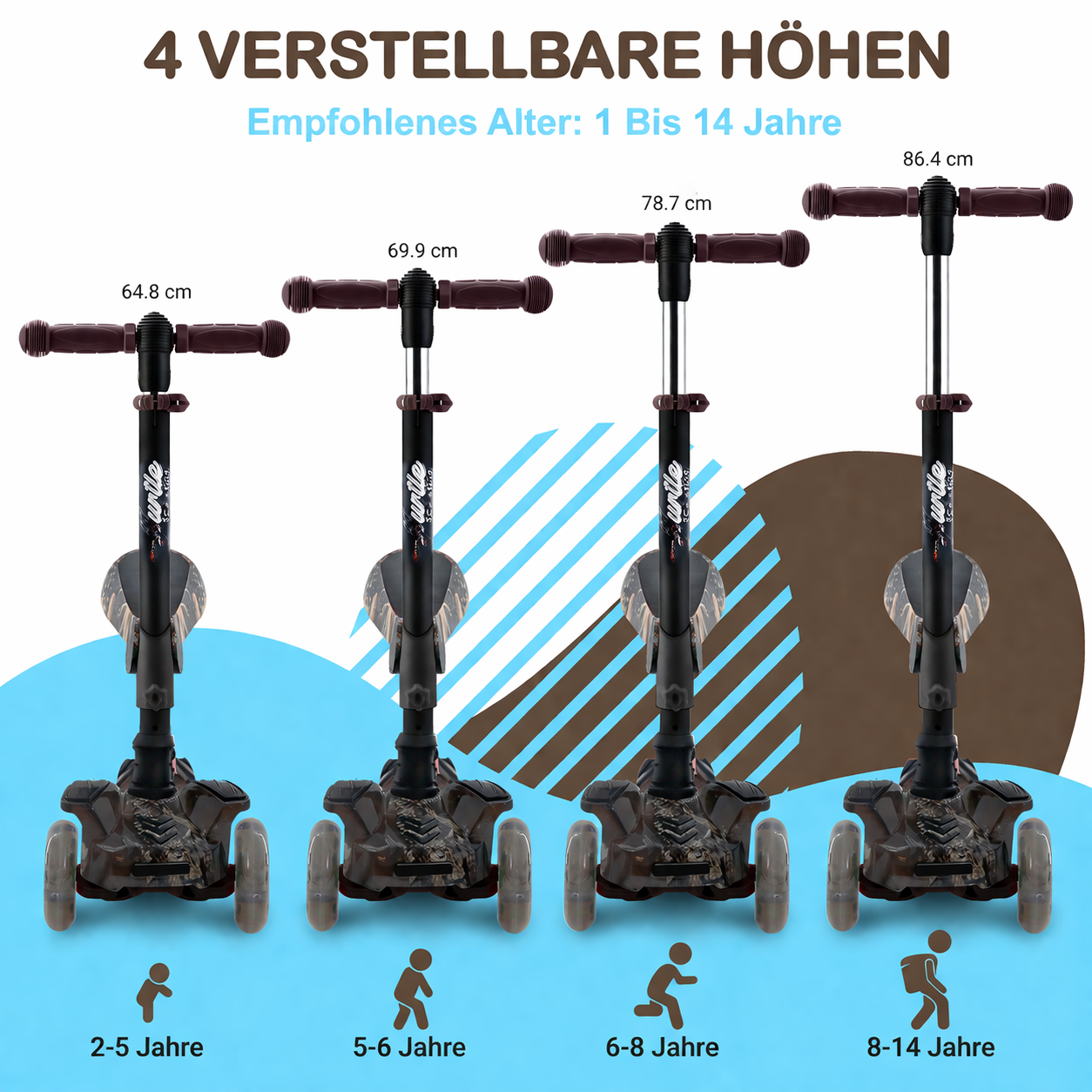Vier Roller in verschiedenen Höhen, für Alter 1-14 Jahre