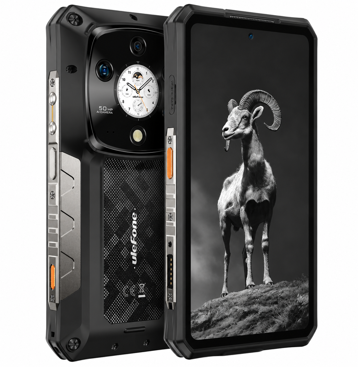 Uno smartphone robusto con un ariete visualizzato sullo schermo.