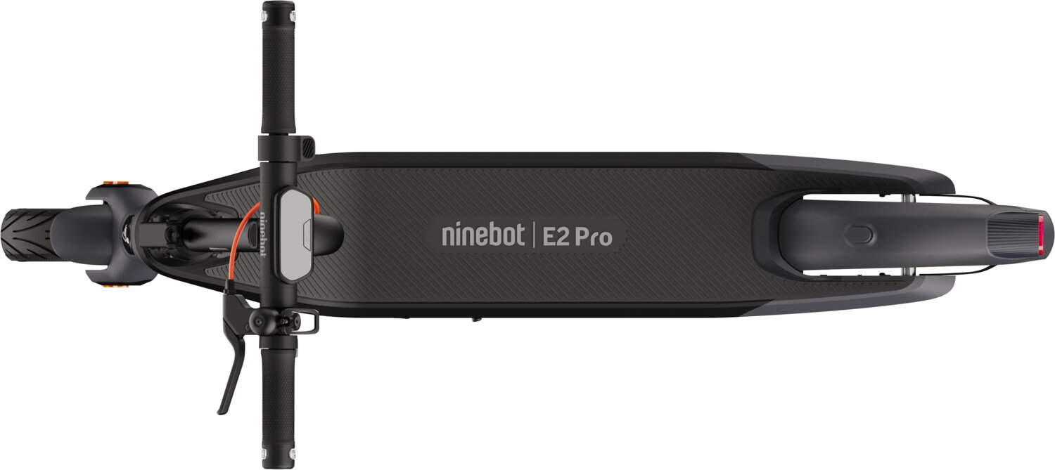 Monopattino elettrico nero Ninebot E2 Pro, vista dall'alto con manubrio e pedana.