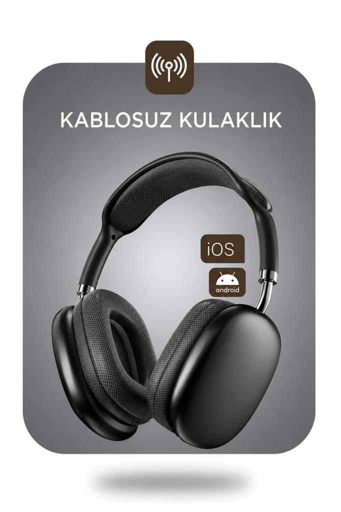 iOS ve Android simgeli siyah kablosuz kulaklık.